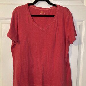 Carhartt Women's Red Short Sleeve V-Neck T-Shirt - 100% Cotton - Size 2X